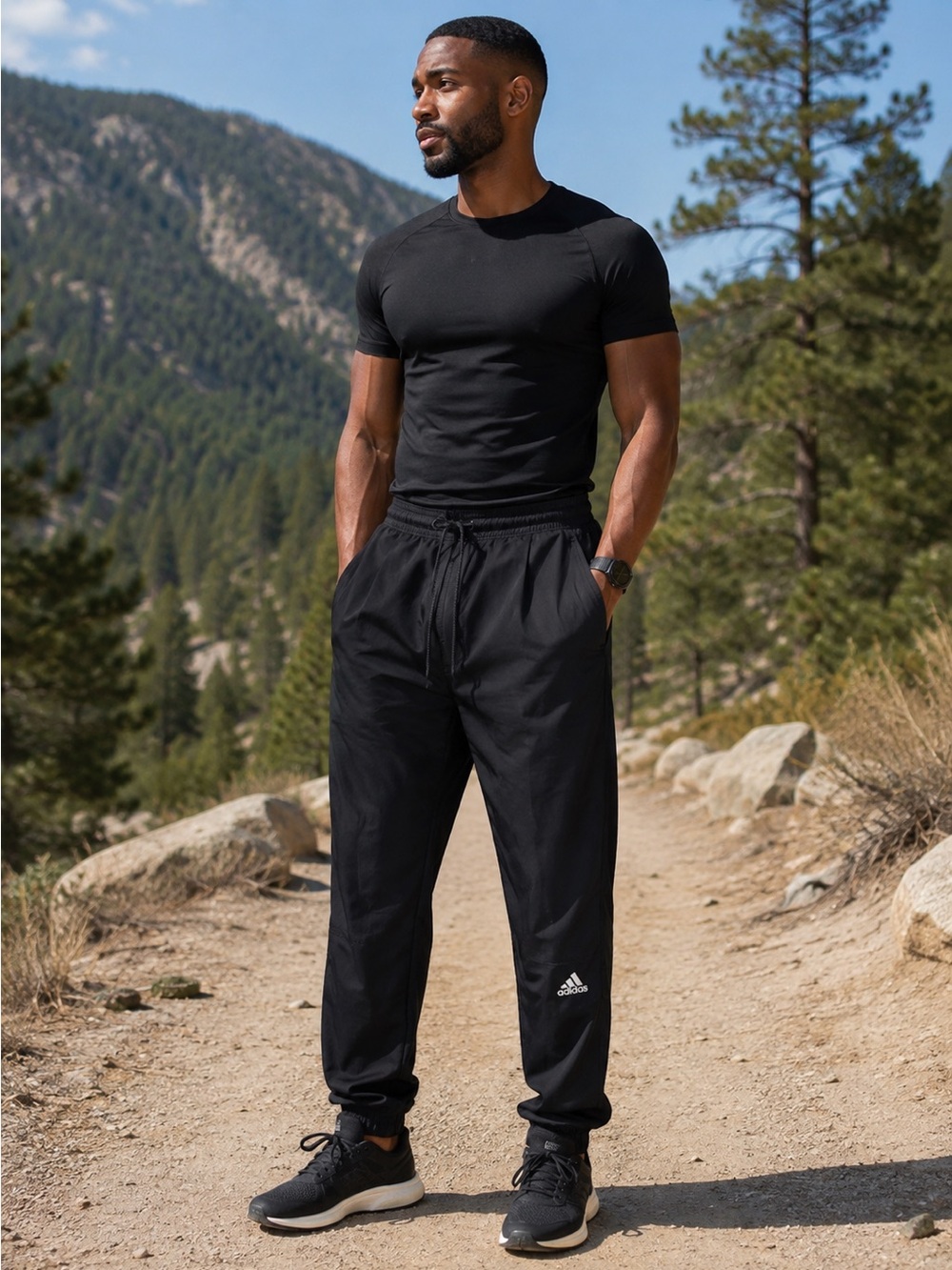 adidas Black Athletic Joggers with Drawstring Waist